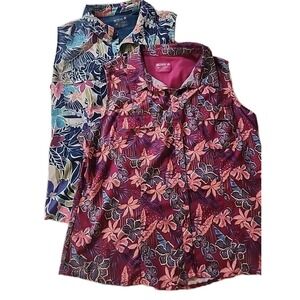 2/UPF 50 Sleeveless Button Up MARINER Tops Pink Blue Hawaiian Reel Legends 2X